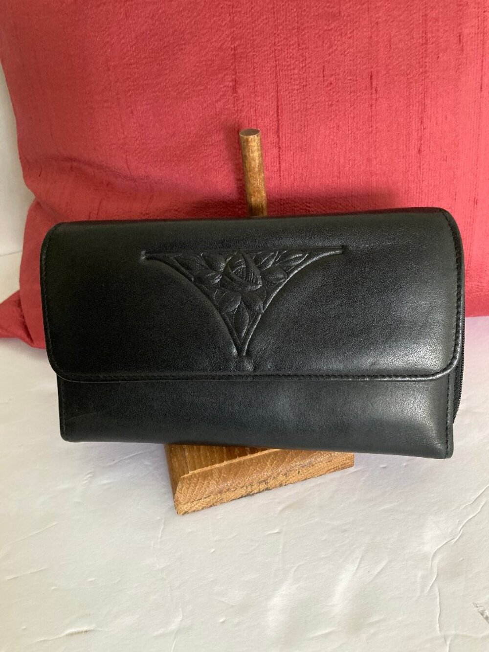 Rolfs Vintage  Black Cowhide Wallet Embossed Floral Design